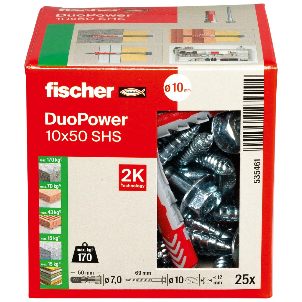 Kaiščiai su varžtu Fischer DuoPower 10 x 50 S 25 vnt.