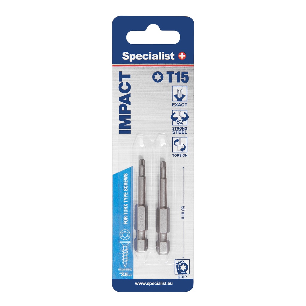 Antgalis „Specialist+" Torx Grip T15 50mm 2 vnt.