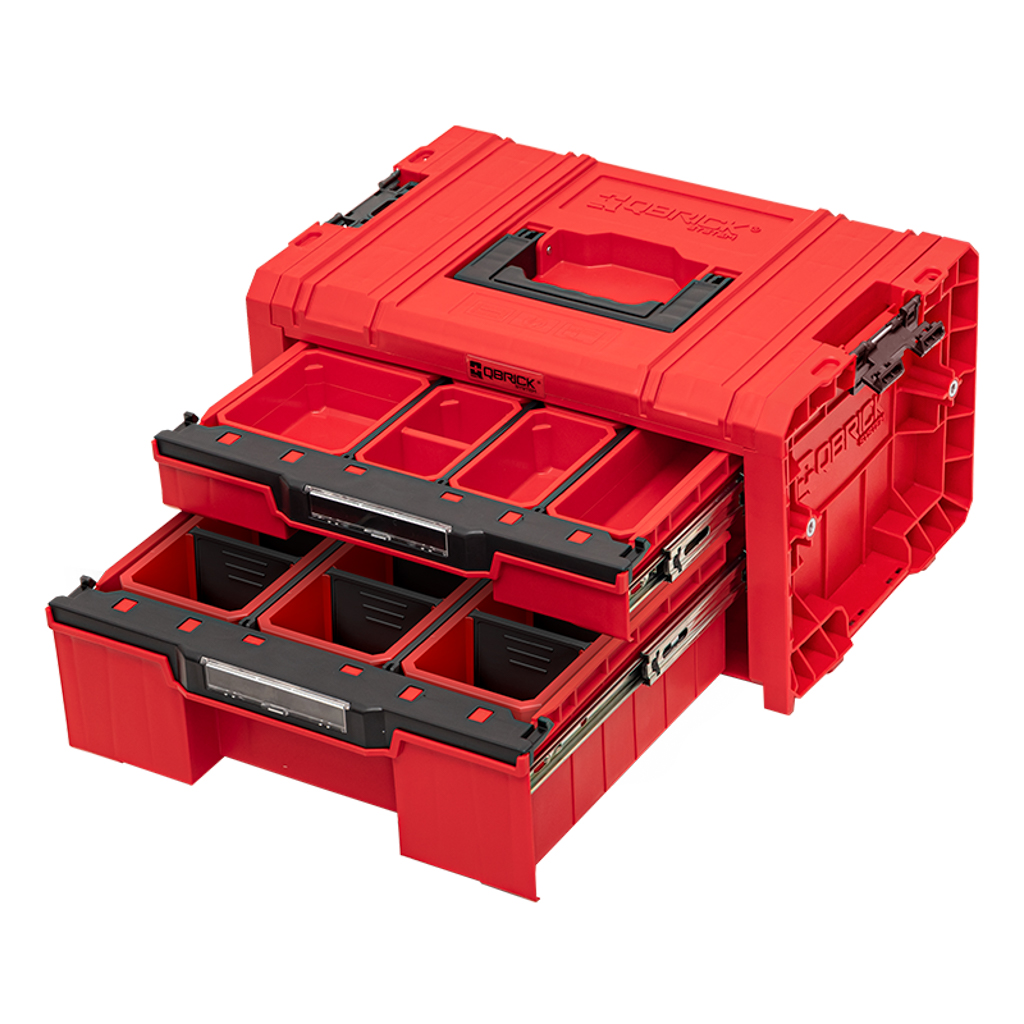 QBRICK PRO įrankių dėžė su 2 stalčiais 2.0 EXPERT RED