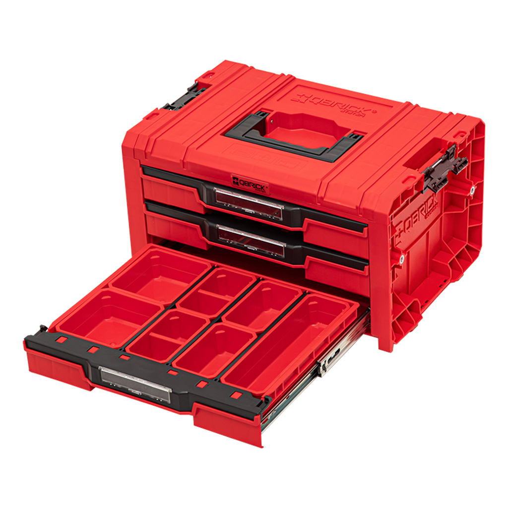 QBRICK PRO įrankių dėžė su 3 stalčiais 2.0 EXPERT RED