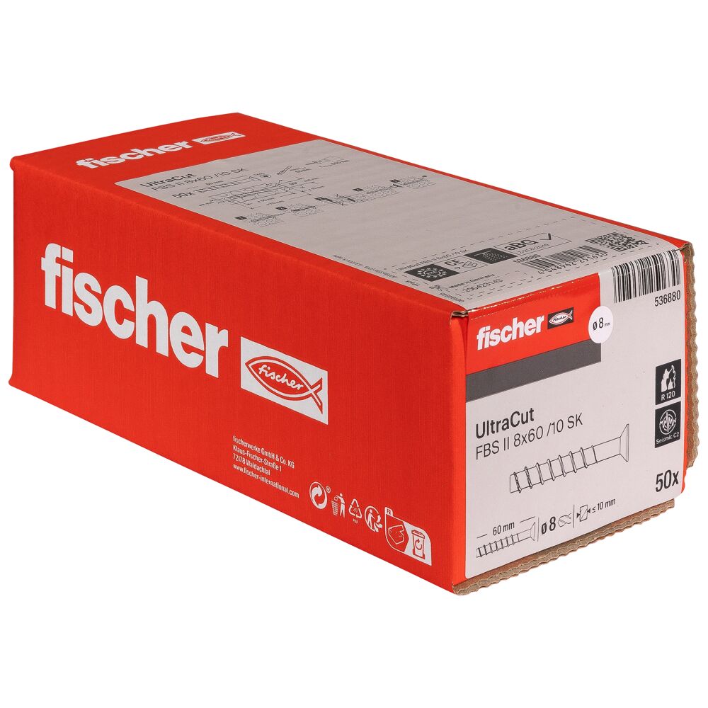 Betonsraigtis kūgine galva UltraCut FBS II 8x60 SK, Fischer 50 vnt. 