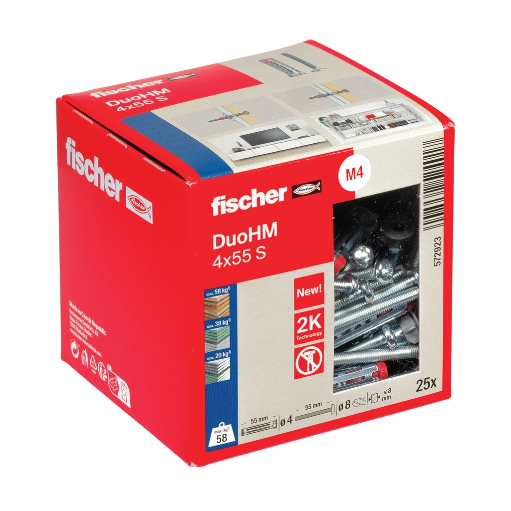 Kaištis tuščiavidurėms konstrukcijoms DuoHM 4x55 S PH TX, Fischer, 25 vnt.