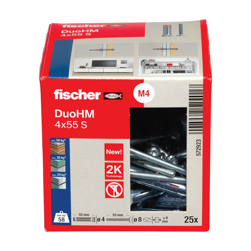 Kaištis tuščiavidurėms konstrukcijoms DuoHM 4x55 S PH TX, Fischer, 25 vnt.