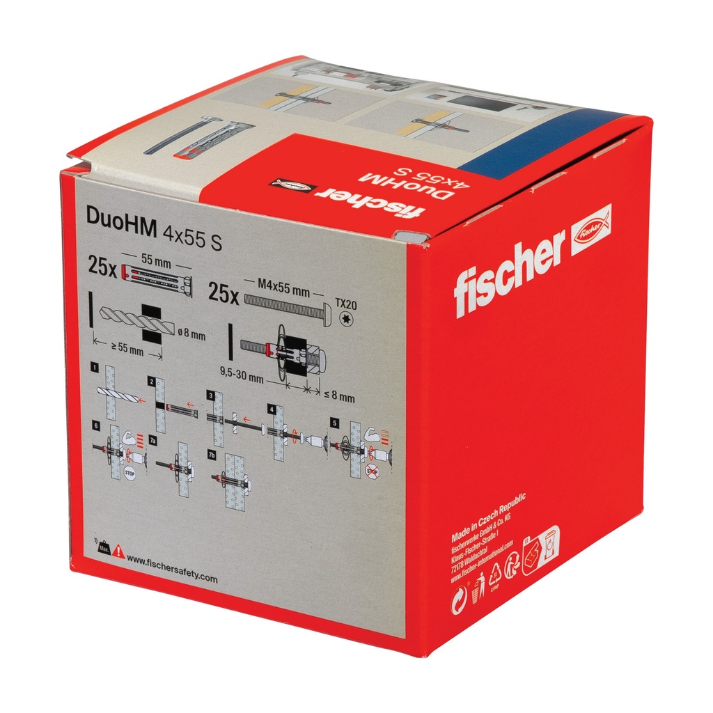 Kaištis tuščiavidurėms konstrukcijoms DuoHM 4x55 S PH TX, Fischer, 25 vnt.