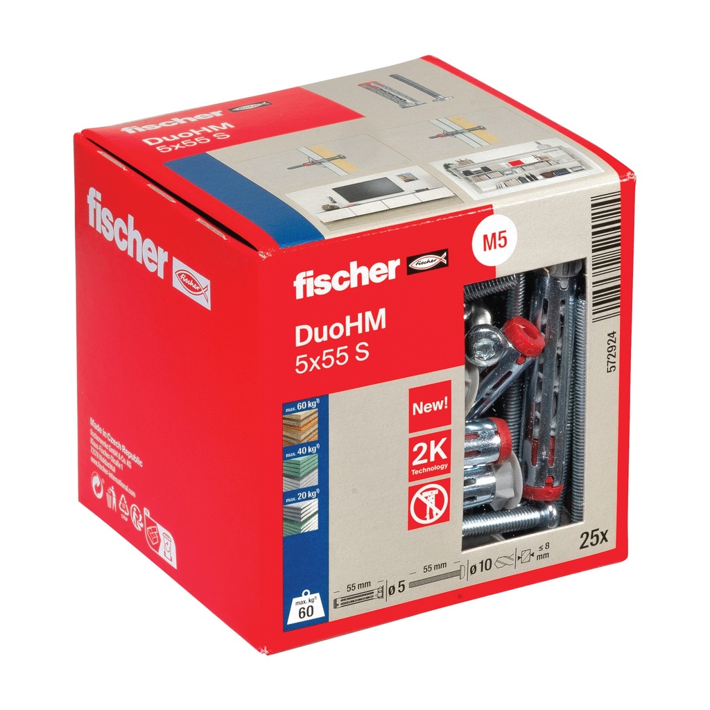 Kaištis tuščiavi. konstr. DuoHM 5x55 S PH TX, Fischer 25 vnt.