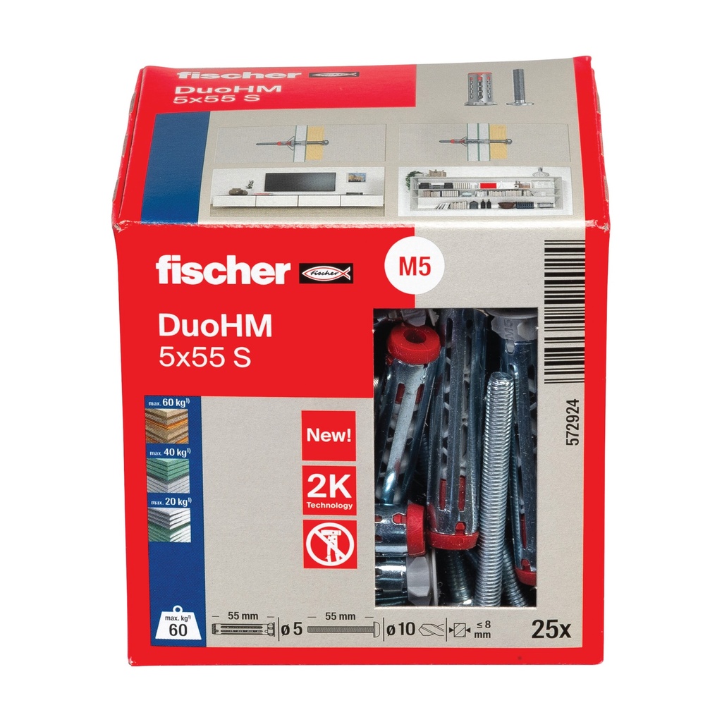 Kaištis tuščiavi. konstr. DuoHM 5x55 S PH TX, Fischer 25 vnt.