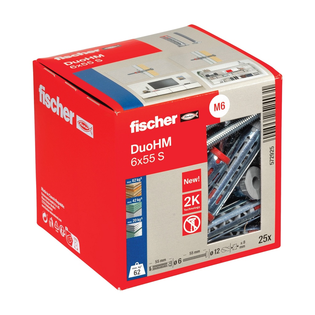 Tuščiavidurių konstrukcijų kaištis DuoHM 6x55 S PH TX, Fischer, 25 vnt.