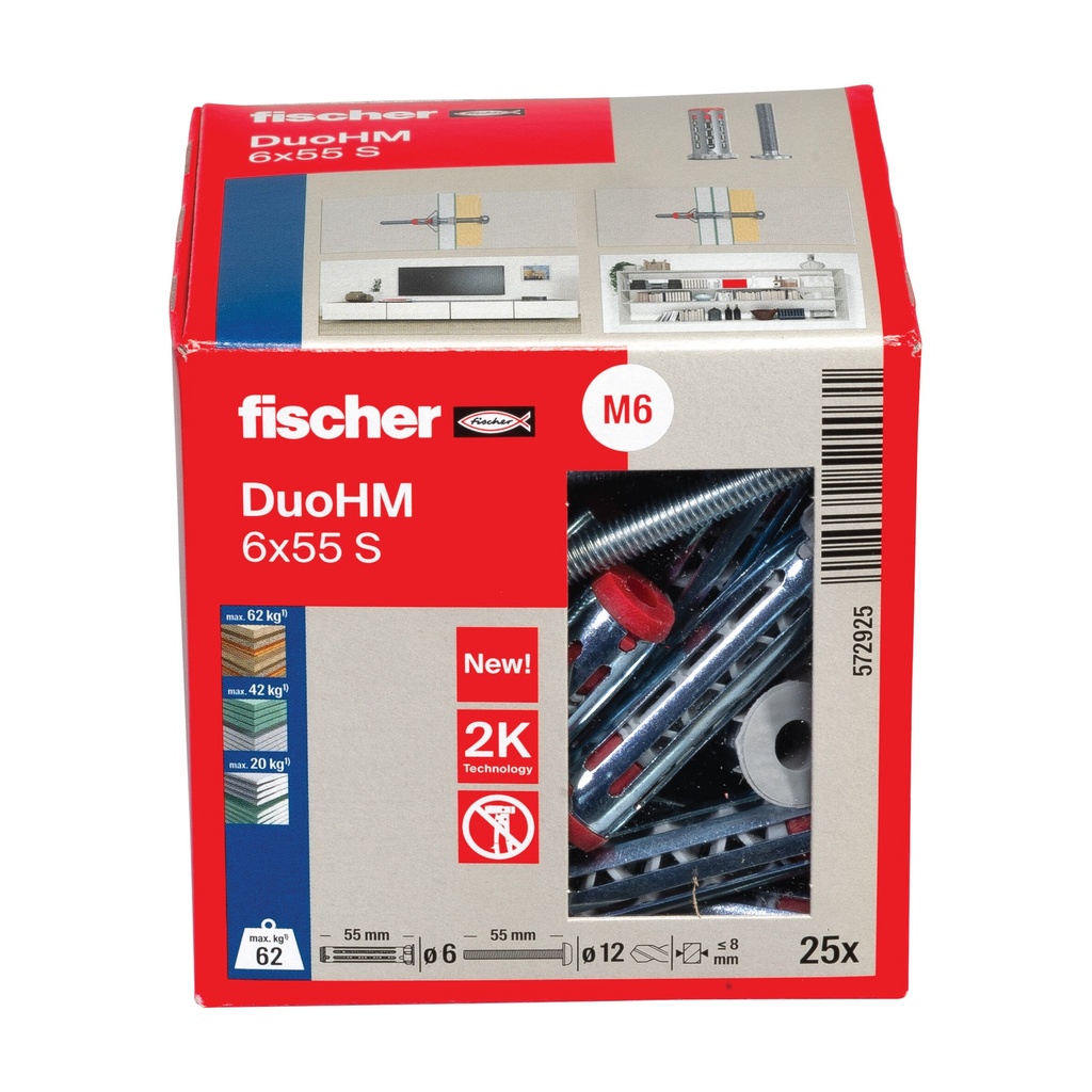 Tuščiavidurių konstrukcijų kaištis DuoHM 6x55 S PH TX, Fischer, 25 vnt.