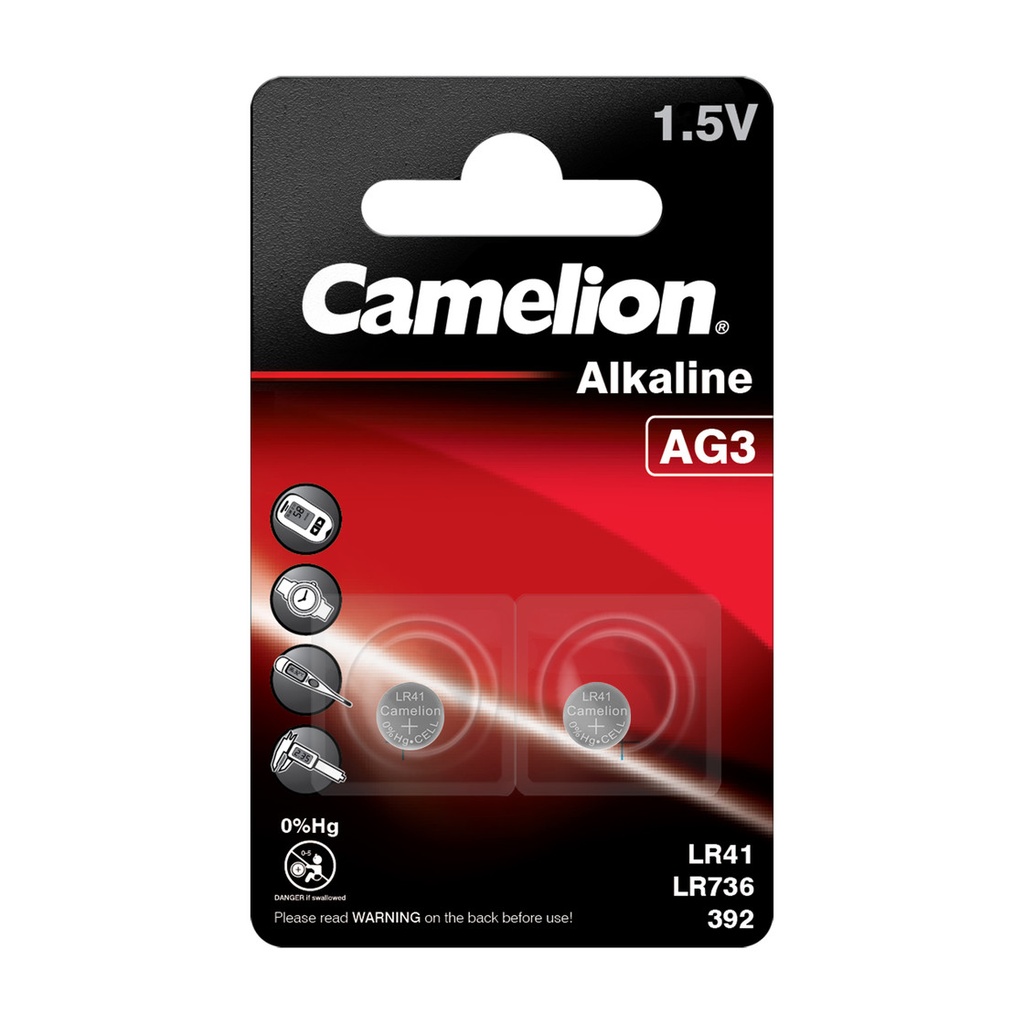 Mikro elementai be gyvsidabrio, LR41/AG3, 1,5V, CAMELION, 2 vnt.