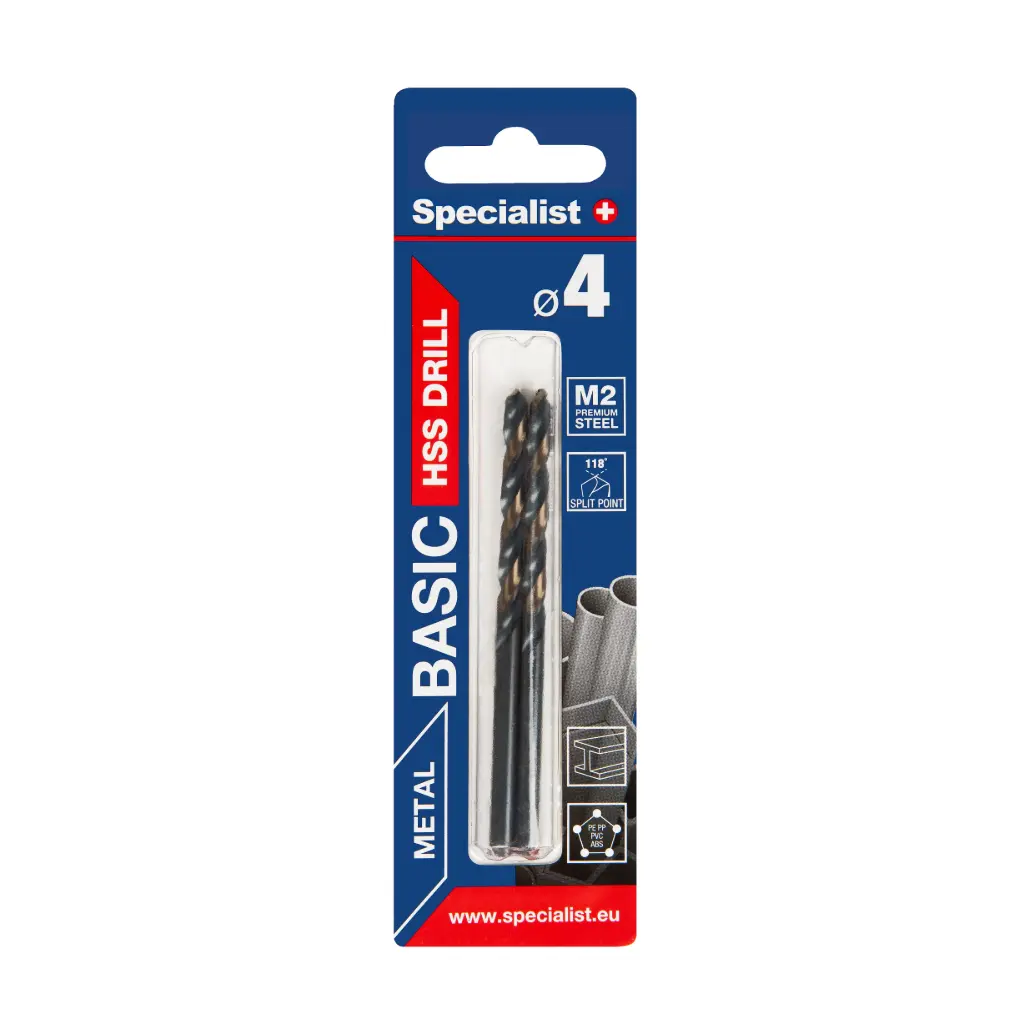 SPECIALIST+ metalo grąžtas BASIC, 4 mm, 2 vnt.