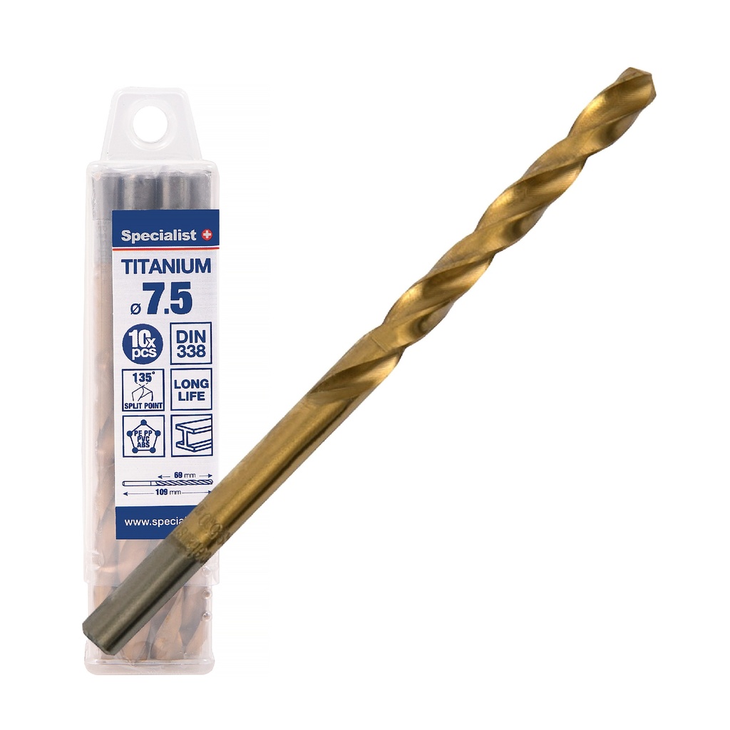 SPECIALIST+ metalo grąžtas TITAN, 7.5 mm, 10 vnt.