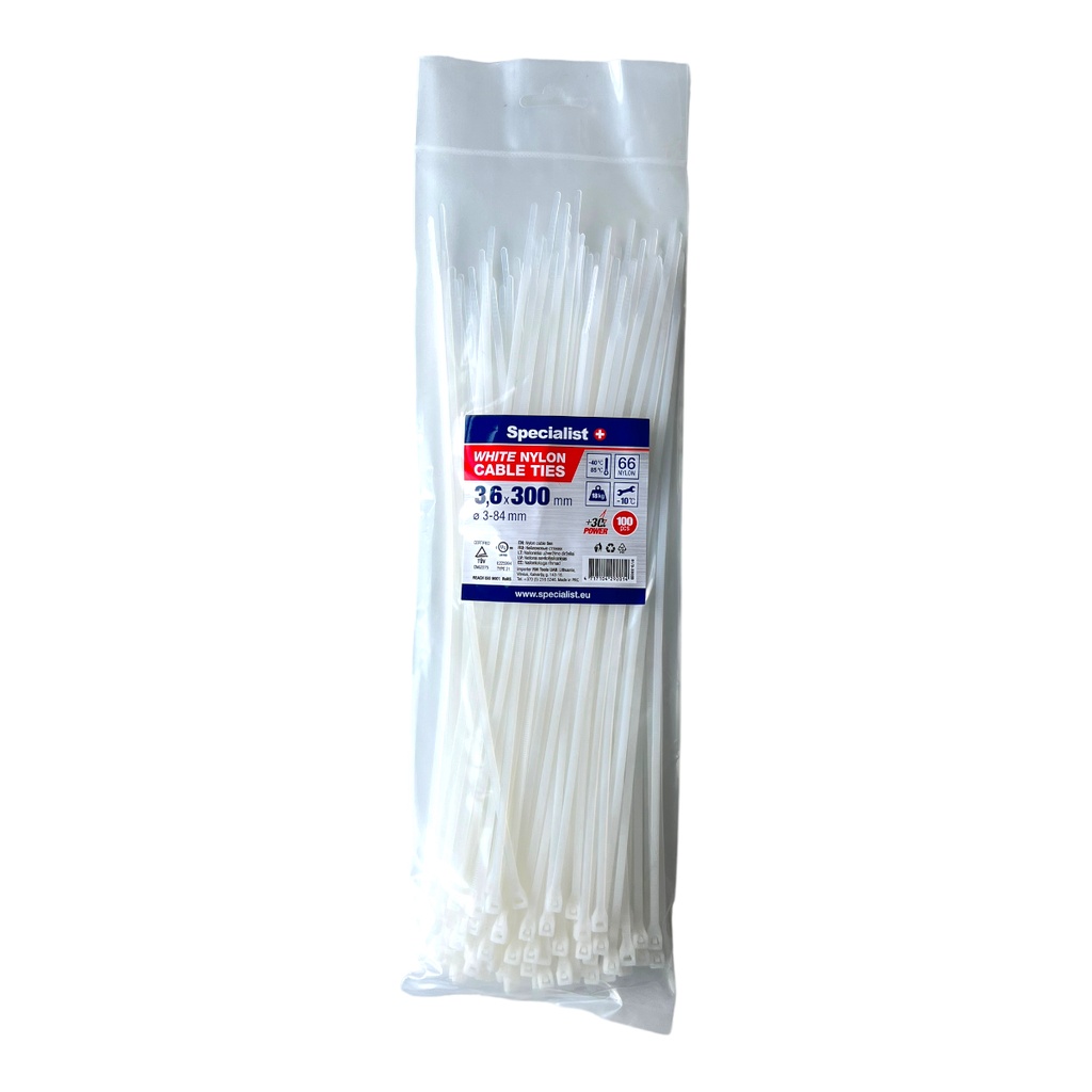 SPECIALIST+ nailonist kaabliside, valge, 3.6x300 mm, 100 tk
