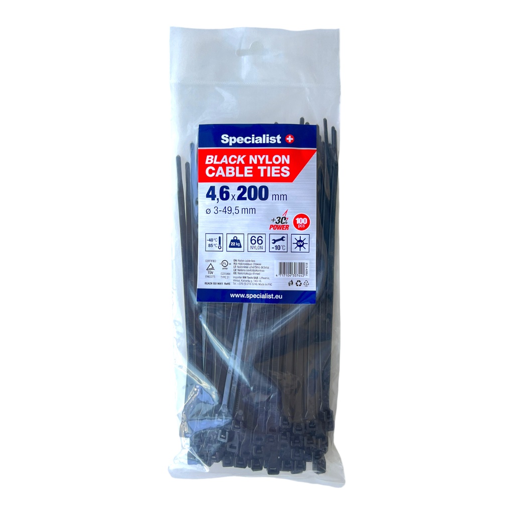 SPECIALIST+ nailonist kaabliside, must, 4.6x200 mm, 100 tk