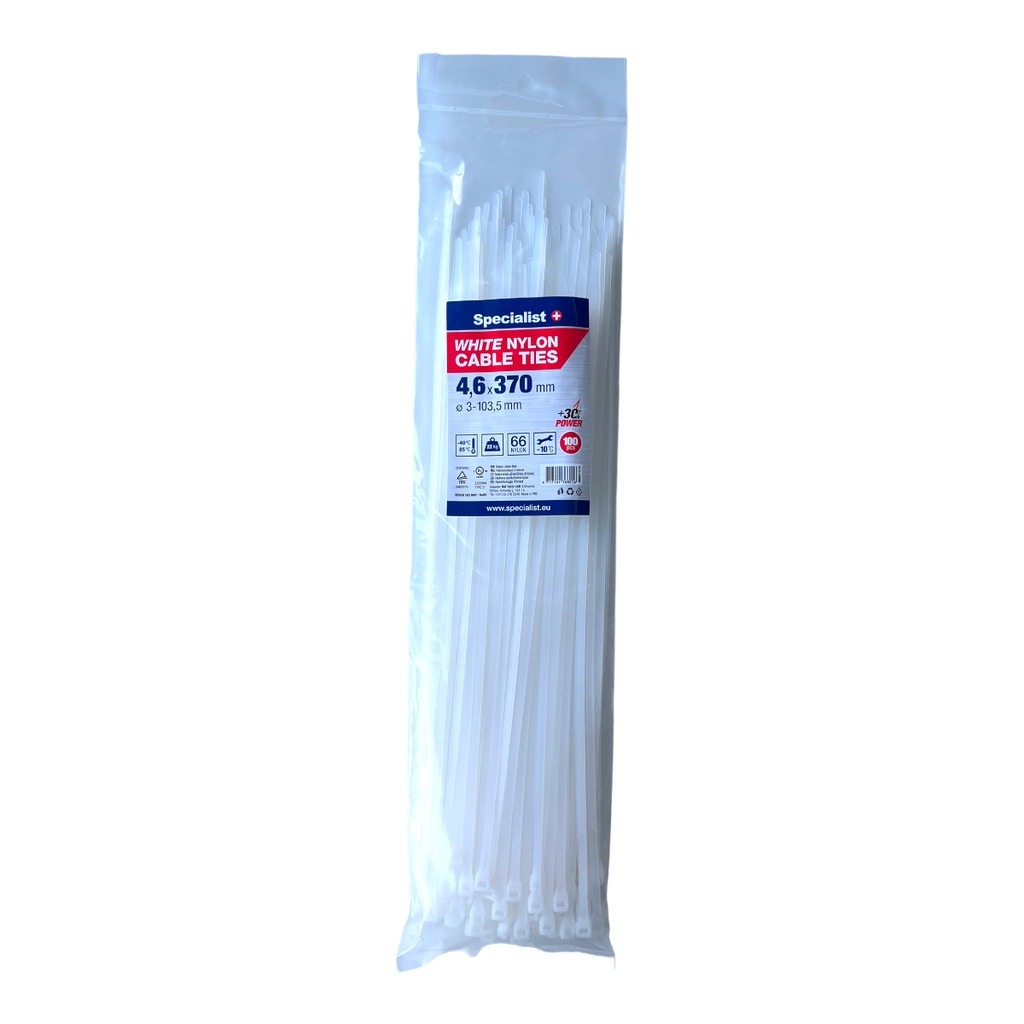 SPECIALIST+ neilona siksna, balta, 4.6 x 370 mm, 100 gab.