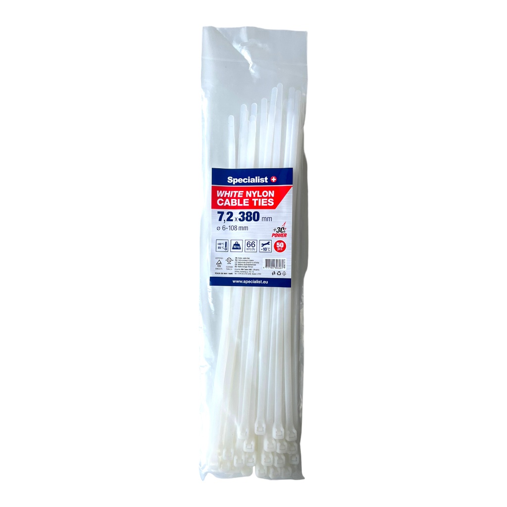 SPECIALIST+ nailonist kaabliside, valge, 7.6x370 mm, 50 tk
