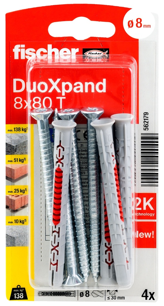 DuoXpand skrūve un kontaktdakša 8x80 T, 4 gab.