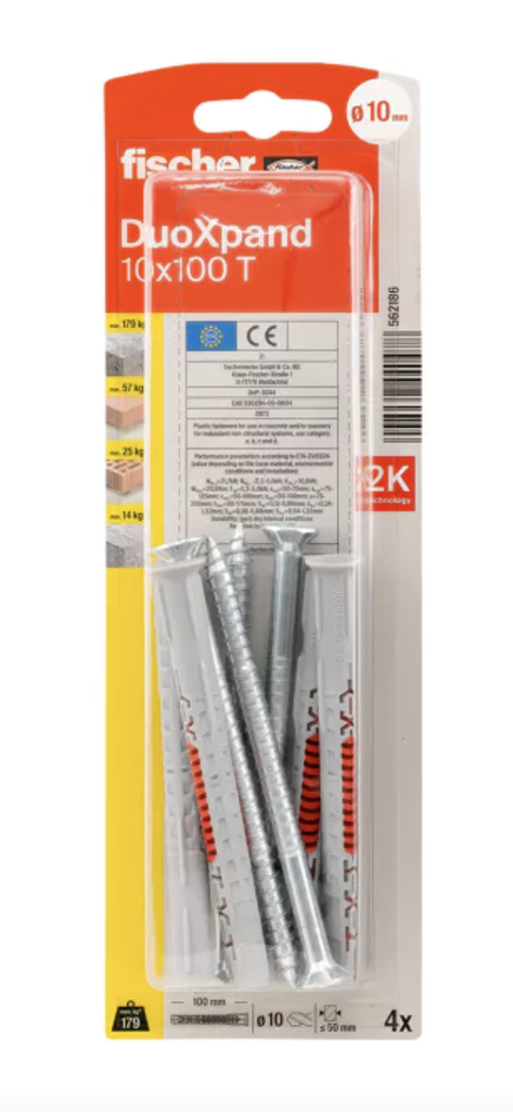 Raamkinnitus kruviga DuoXpand T 10x100 mm, 4 tk