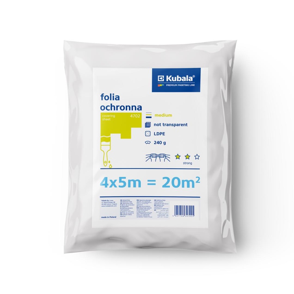 Protective film medium strength 12 micron 4x5m 20kv/m.