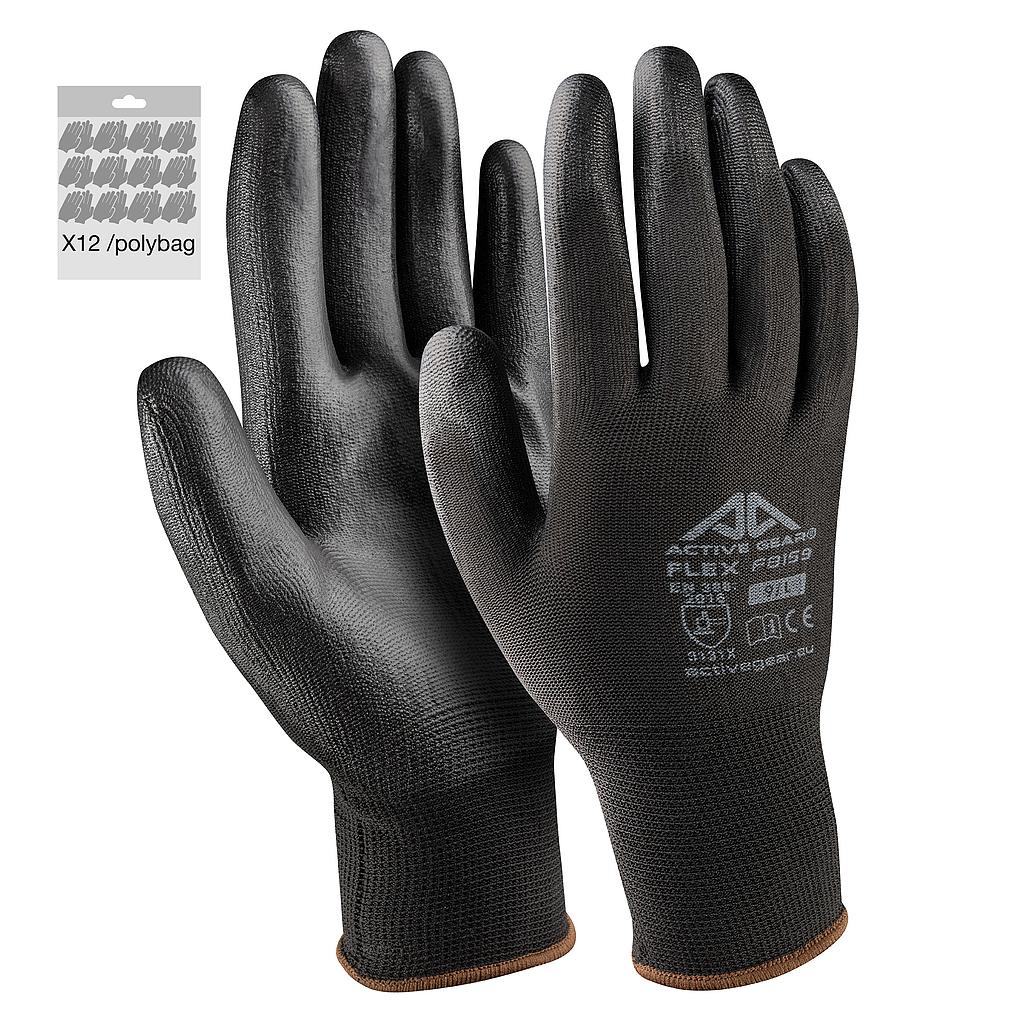 Active Gear mustad polüuretaanist kindad XXL, 12 tk