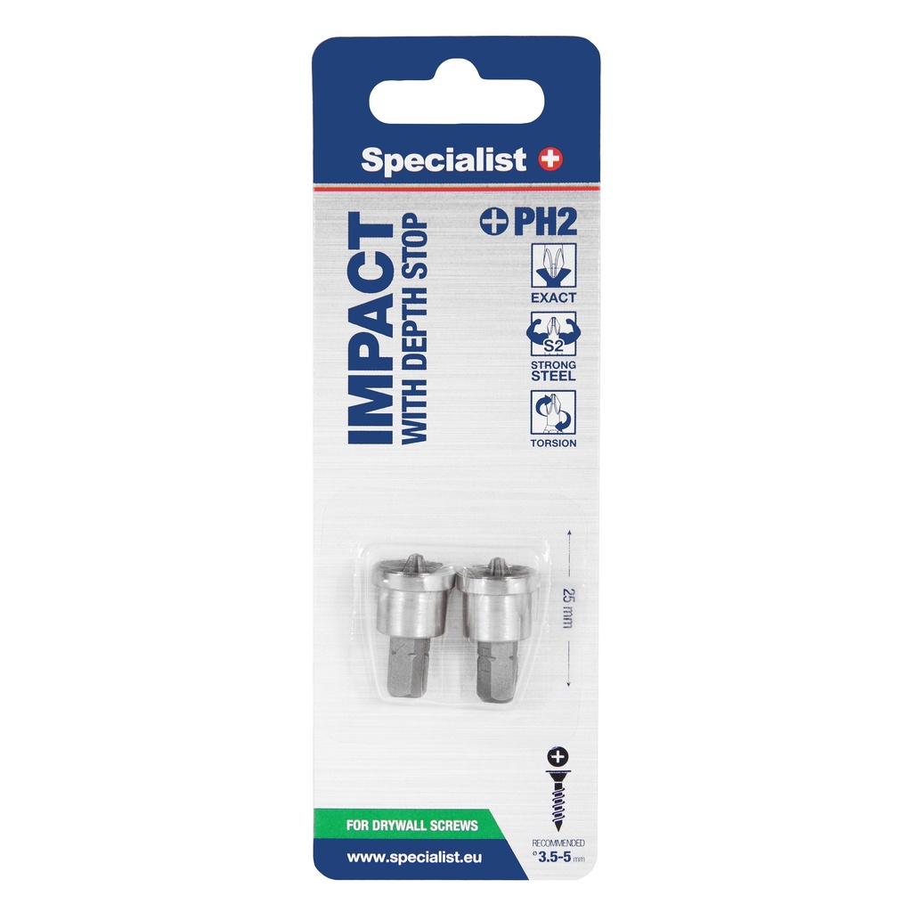 SPECIALIST+ PH2 nut setter with depth stop, 25mm, 2 pcs