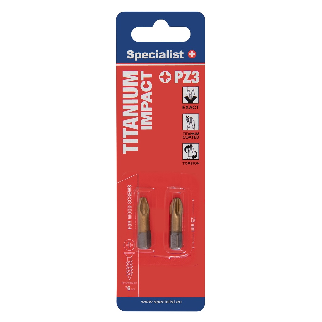 SPECIALIST+ kruvikeeraja otsik TITANIUM PZ3, 25 mm, 2 tk