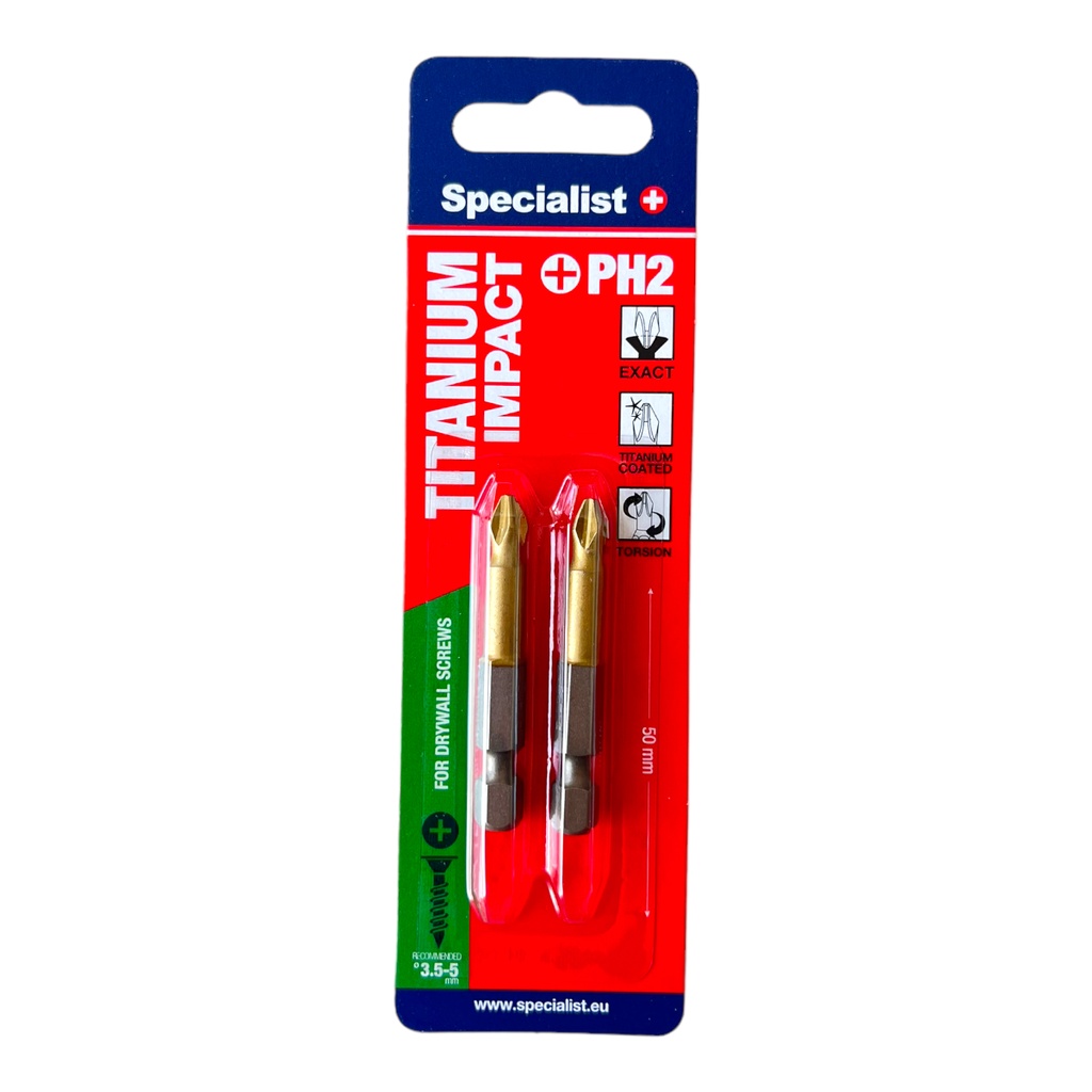 SPECIALIST+ screwdriver bit TITAN PH2, 50 mm, 2 pcs