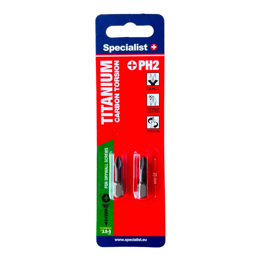 SPECIALIST+ screwdriver bit TITAN CARBON PH2 TORSION, 2 pcs