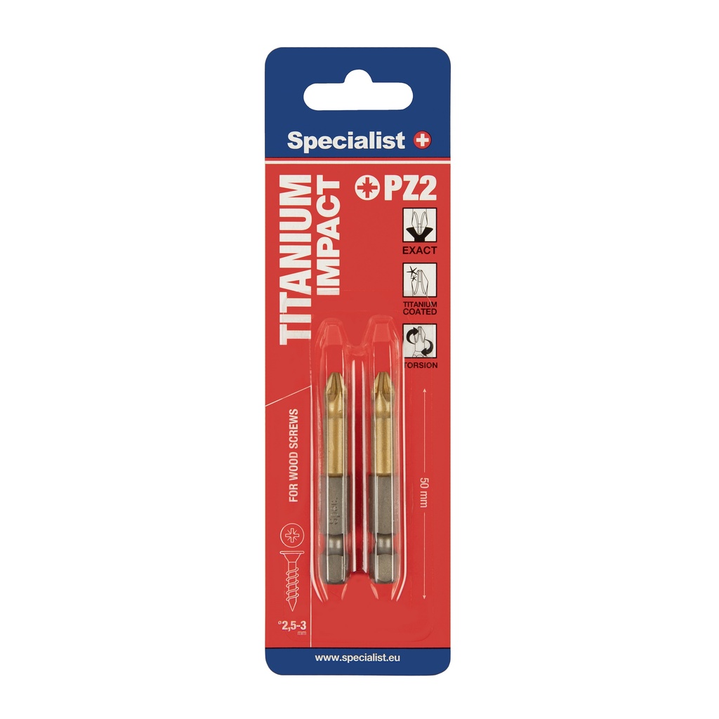 SPECIALIST+ screwdriver bit TITANIUM, PZ2, 50 mm, 2 pcs