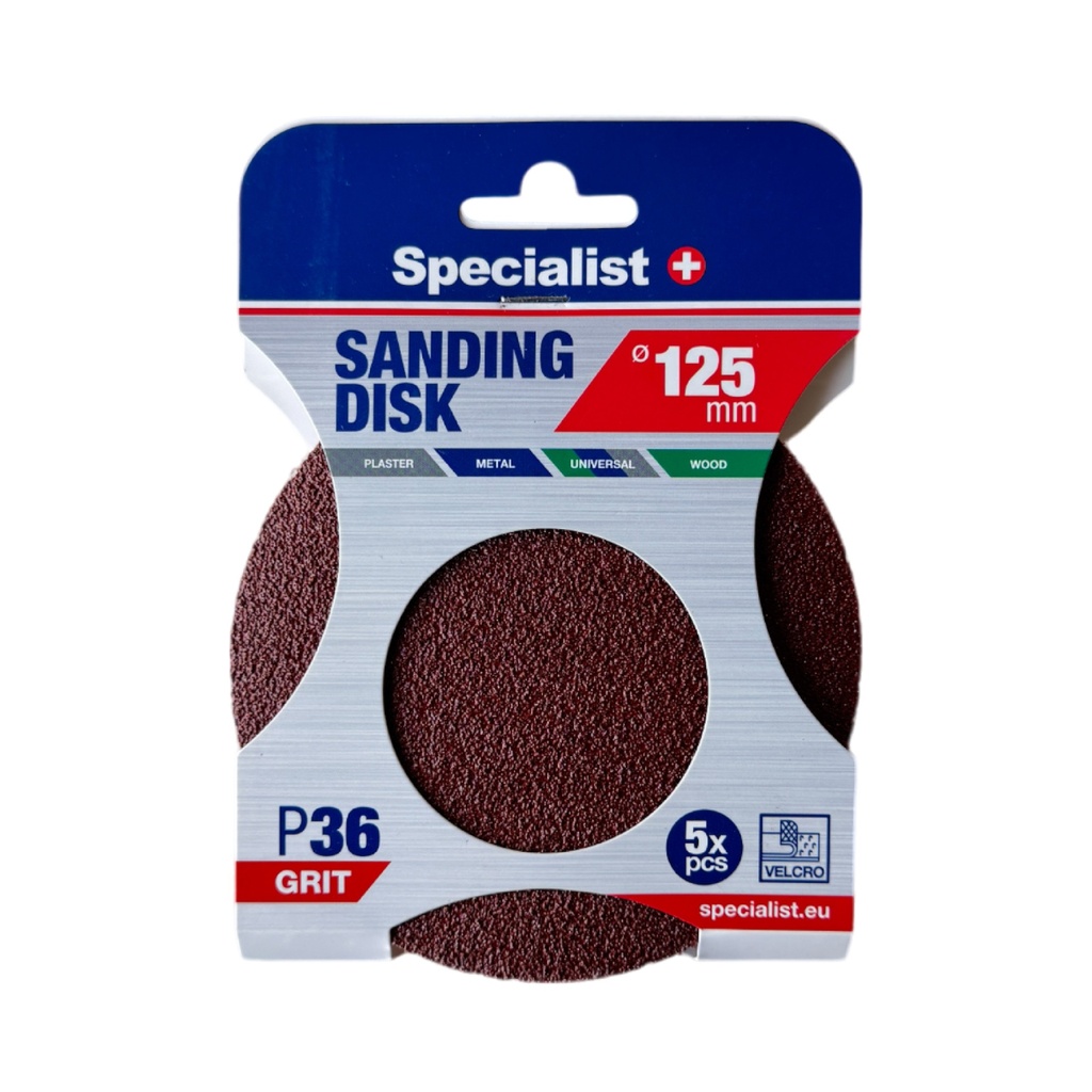 SPECIALIST+ velcro sanding discs P36, 125 mm, 5 pcs