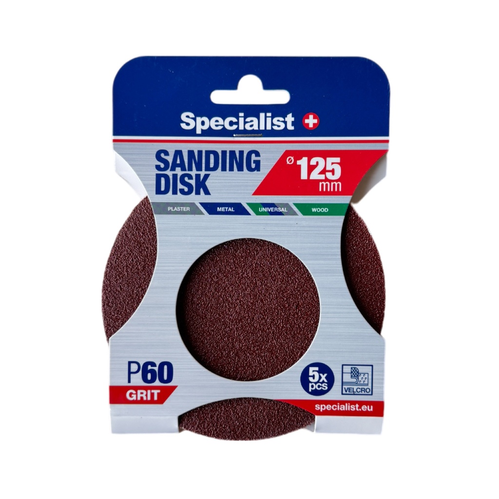 SPECIALIST+ velcro sanding discs P60, 125 mm, 5 pcs