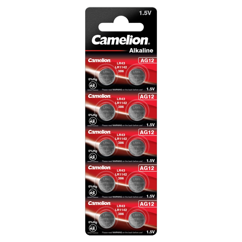 Patarei ilma elavhõbedata, AG12/LR43/386, B10, 1,5V, CAMELION, 10 tk