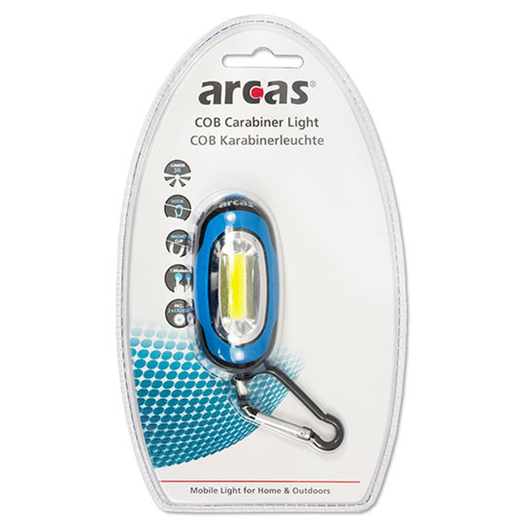 Mini flashlight with carabiner, COB LED + 2xCR2032, ARCAS