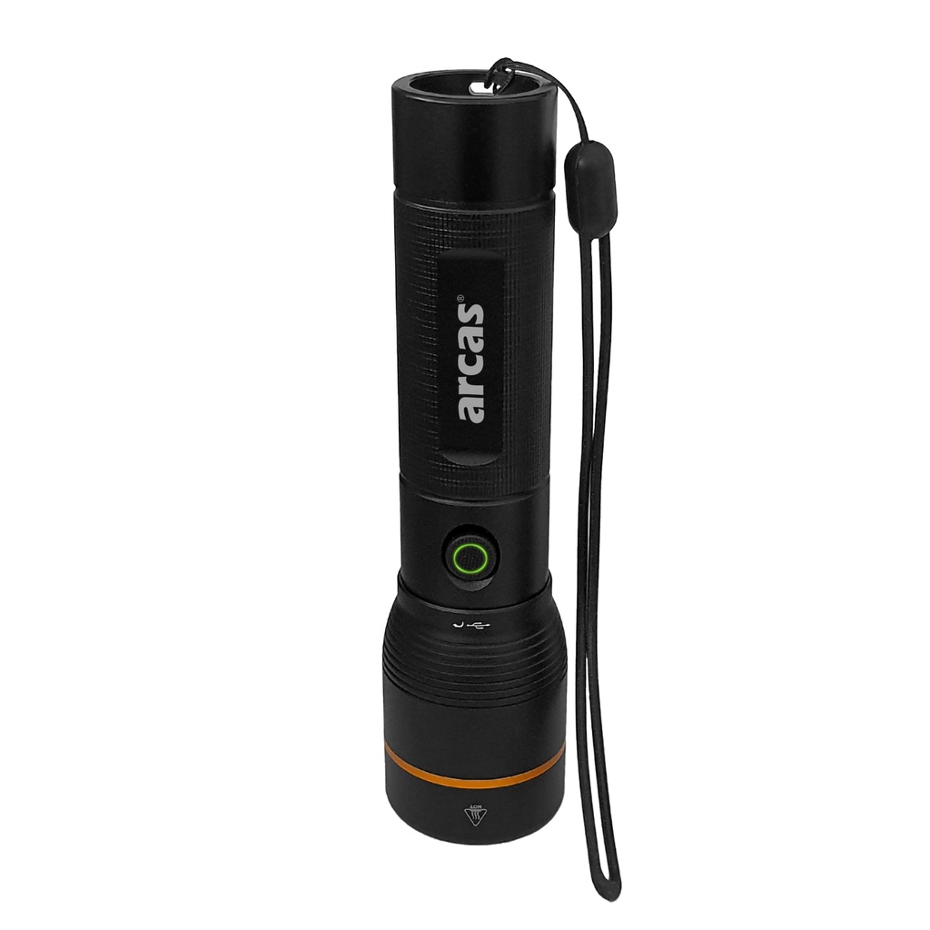 Pocket flashlight, 2000lm, 20W, rechargeable USB-C, black, ARCAS