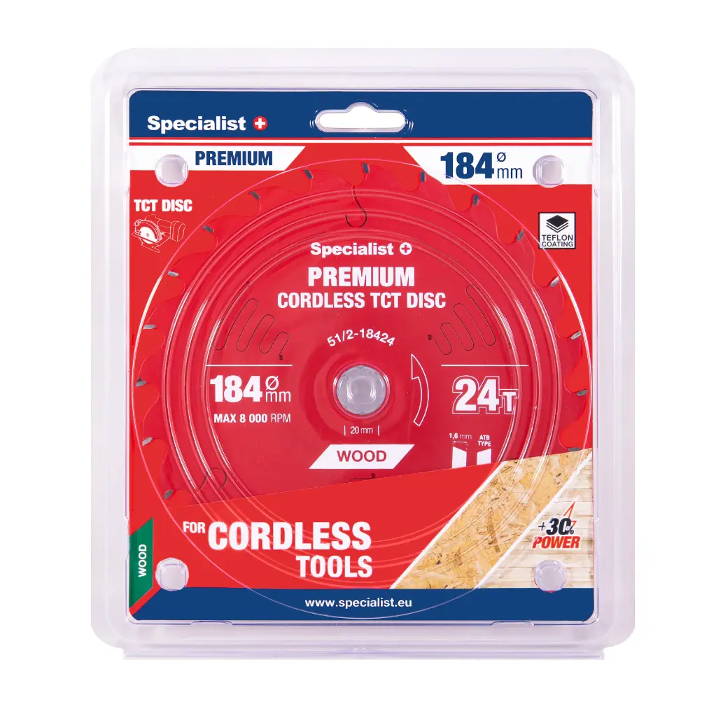 Pjovimo diskas 184x24Tx20/16mm, Cordless PREMIUM, SPECIALIST+