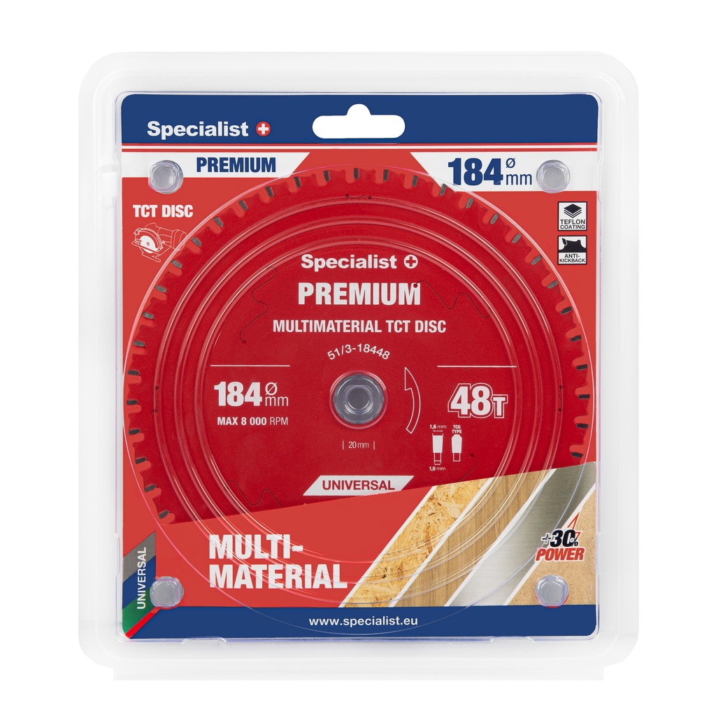 Pjovimo diskas 184x48Tx20/16mm, Multimaterial PREMIUM, SPECIALIST+