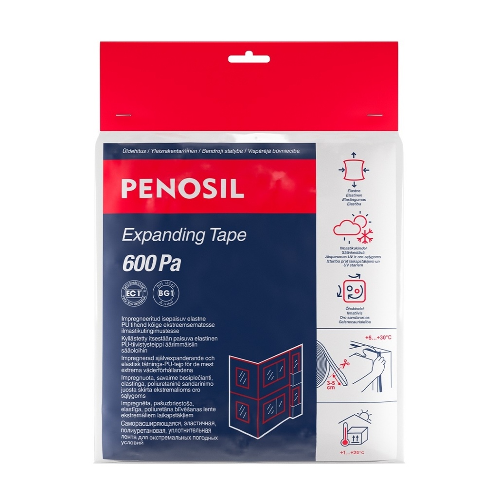Savaime besiplečianti sandarinimo juosta Expanding Tape 600, juoda, 10/3-5mm, 10m/ritinėlyje, PENOSIL 