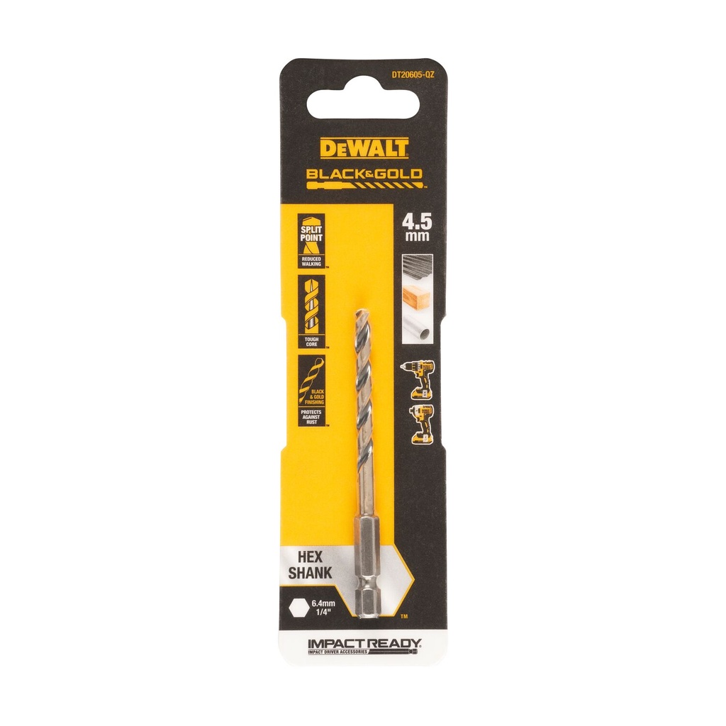 Grąžtas metalui HEX 1/4, 4,5 mm, DeWALT