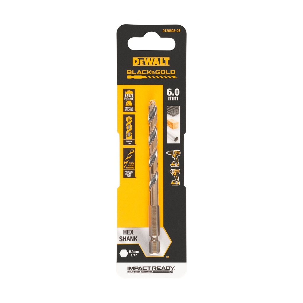 Grąžtas metalui HEX 1/4, 6,0 mm, DeWALT