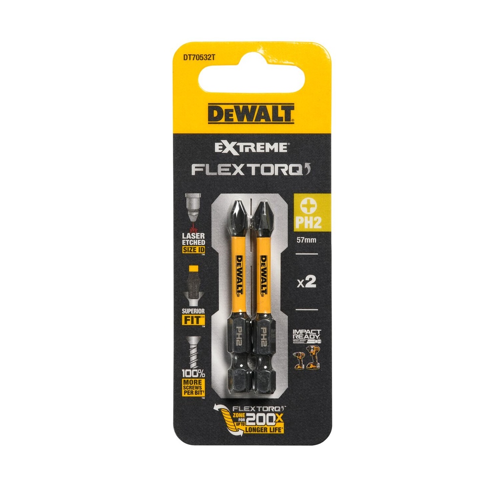 FLEXTORQ skrūvgriežu uzgaļi PH2, 57 mm, DeWALT, 2 gab.