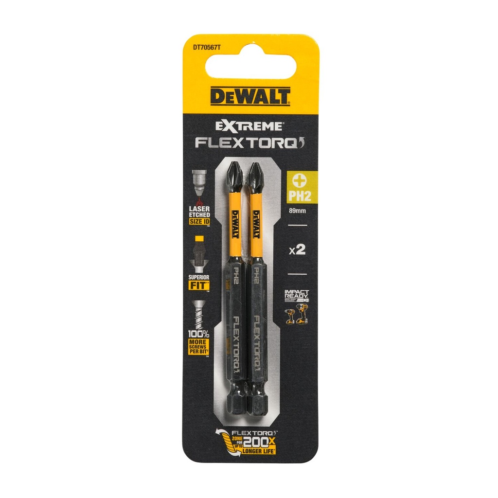 FLEXTORQ skrūvgriežu uzgaļi PH2 89 mm, DeWALT, 2 gab.