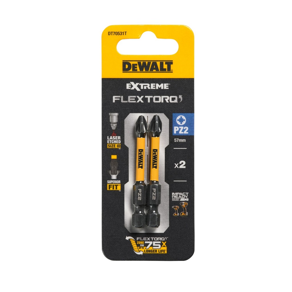 FLEXTORQ skrūvgriežu uzgaļi PZ2, 57 mm, DeWALT, 2 gab.