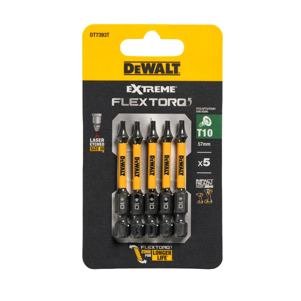 Sukimo antgaliukai FLEXTORQ T10 57 mm, DeWALT, 5 vnt.