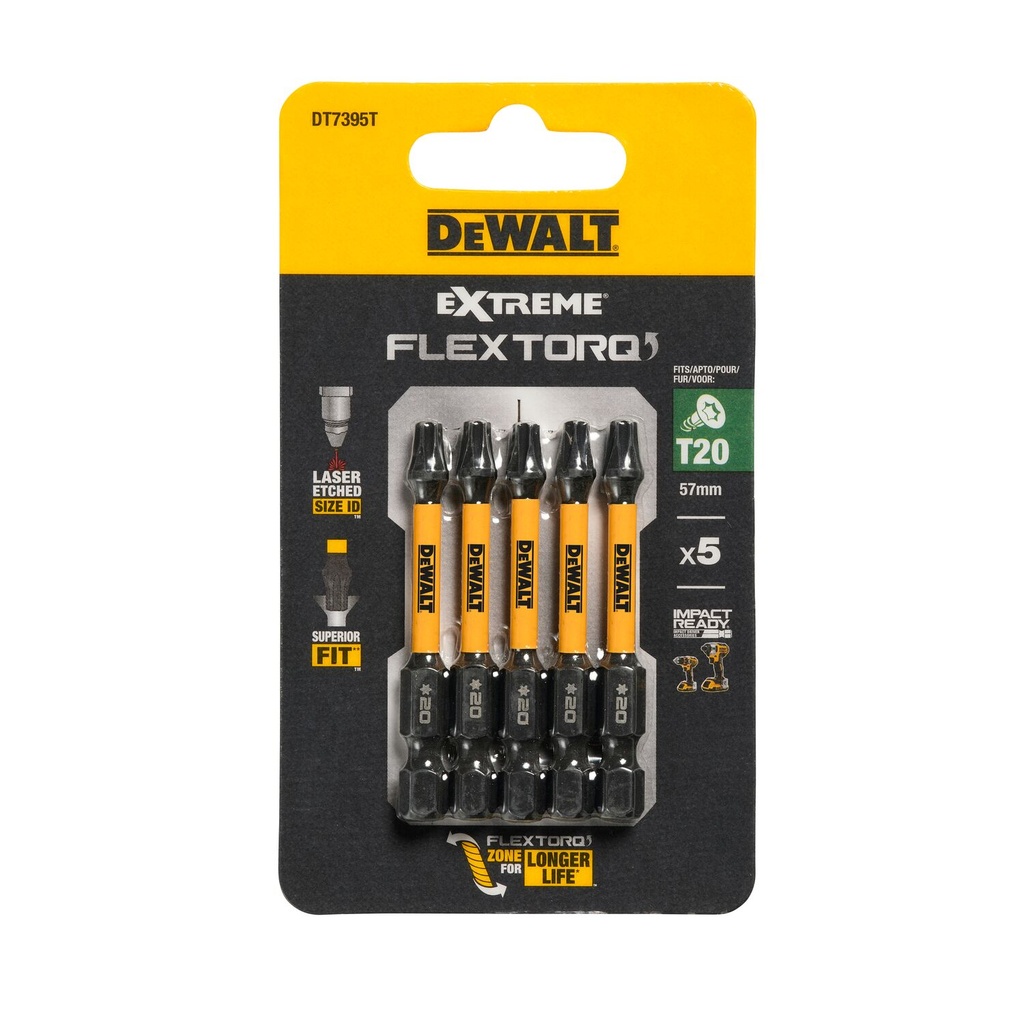 FLEXTORQ skrūvgriežu uzgaļi T20 57 mm, DeWALT, 5 gab.