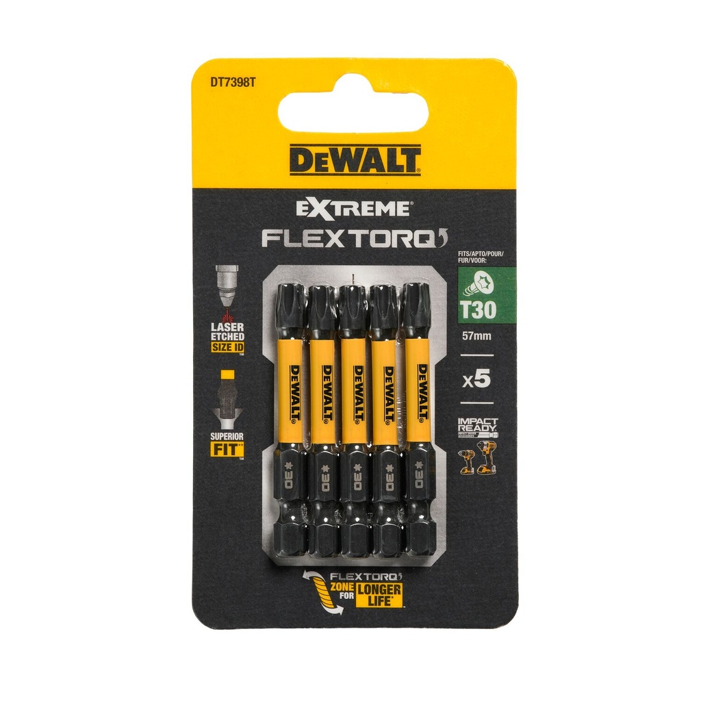 FLEXTORQ T30 skrūvgrieža uzgaļi 57 mm, DeWALT, 5 gab.