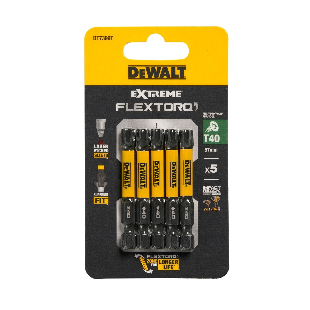 Sukimo antgaliukai FLEXTORQ T40 57 mm, DeWALT, 5 vnt.