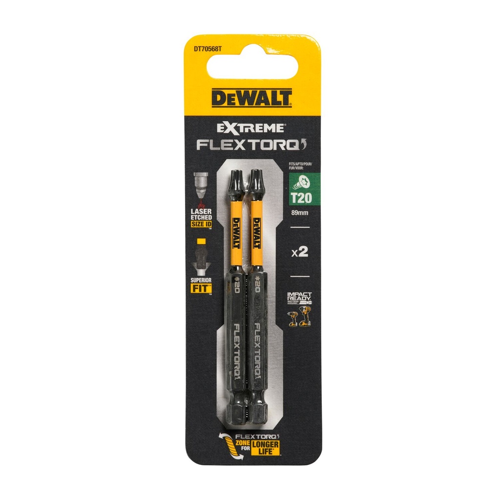 FLEXTORQ kruvikeeraja otsikud T20 89 mm, DeWALT, 2 tk