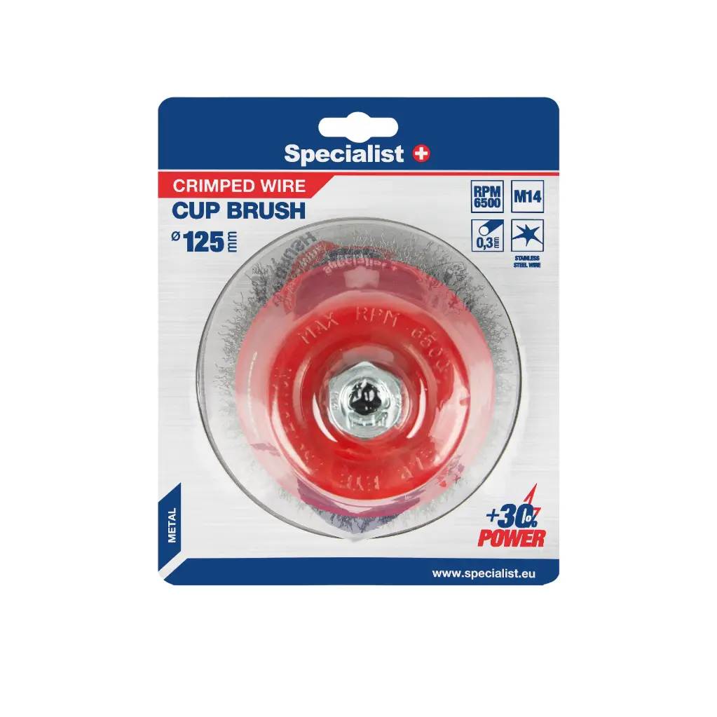 Wire cup brush, straight wire, 125 mm, M14, SPECIALIST+  