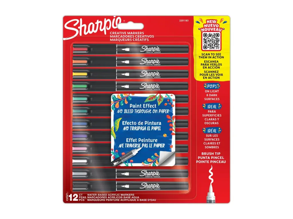 Acrylic creative markers, water-based, 12 pcs, SHARPIE