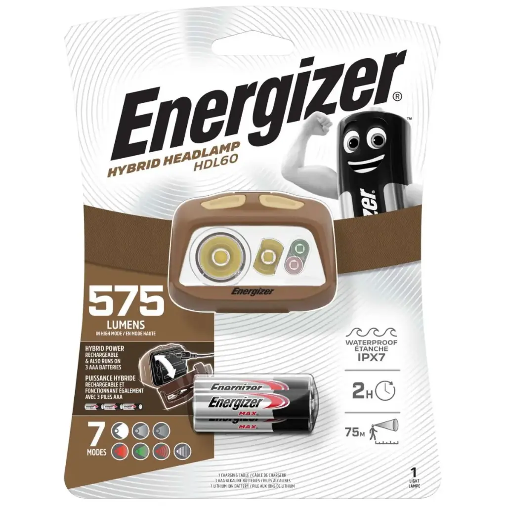 Headlamp, 575lm, Rechargeable or 3xAAA, HDL60, ENERGIZER