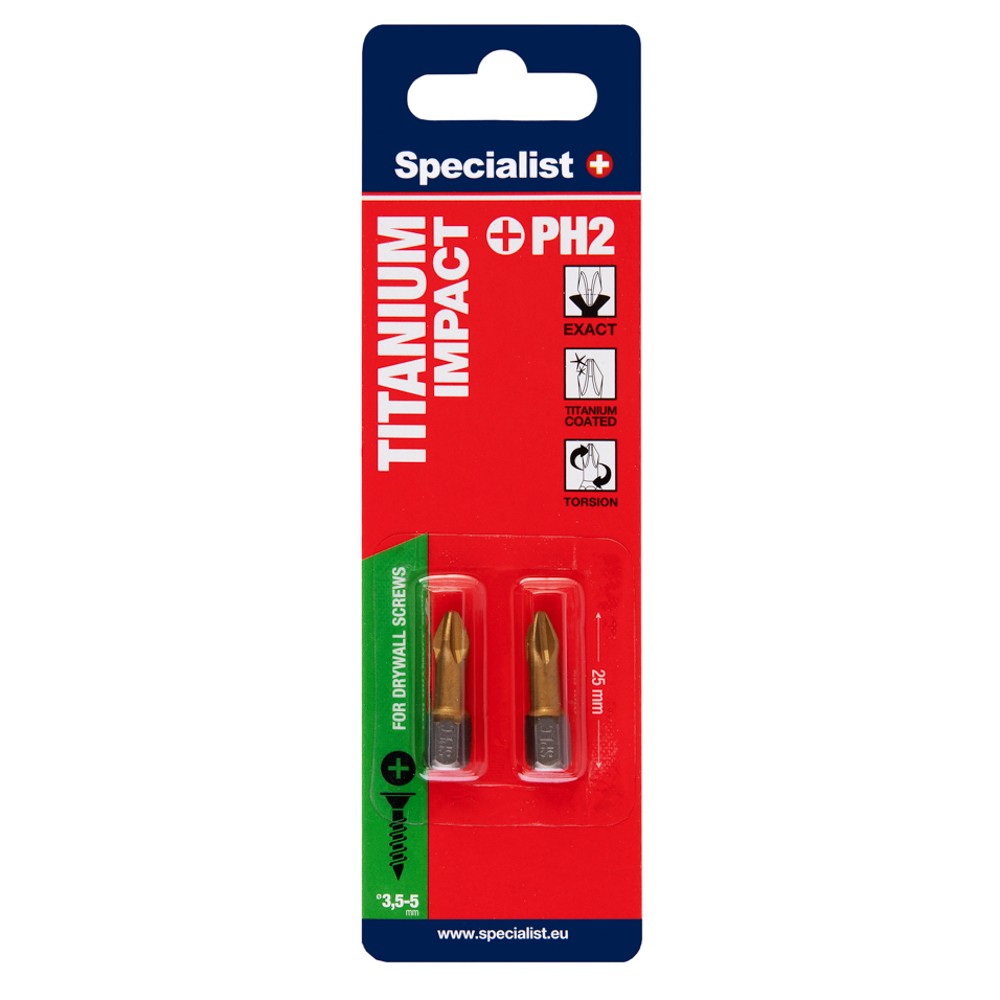 SPECIALIST+ screwdriver bit TITAN, PH2, 2 pcs
